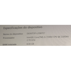 NOTEBOOK DELL I5 7° GERAÇÃO 8 GB DE MEMÓRIA RAM SSD 480GB TELA 15,6" TECLADO ALFANUMÉRICO VALOR A NEGOCIAR R$ 2.500,00